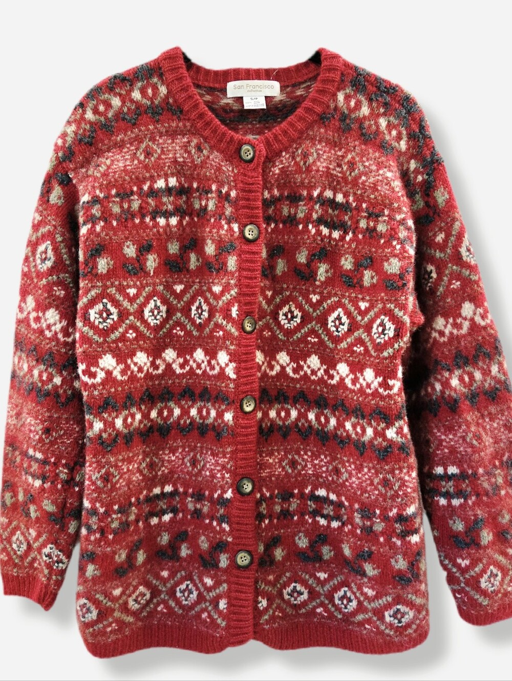 Vintage Fair Isle 100% Wool Cardigan, San Francisco Collection, Nordic Knit, S